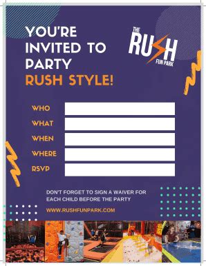 Fillable Online The Rush Fun Park Bday Party Invitation Fax Email Print ...