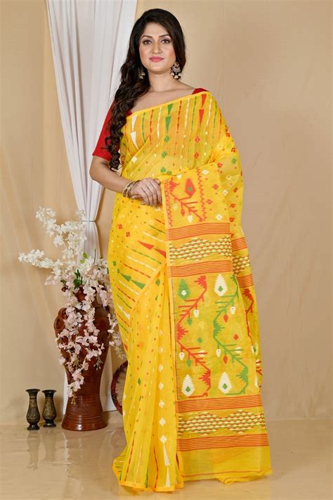 Yellow Cotton Blend Rapkol Jamdani Saree (2021 )