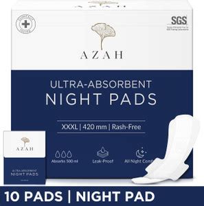 AZAH XXXL Night Pads For Ultra Heavy Flow|Rash Free with 3x Absorbency ...