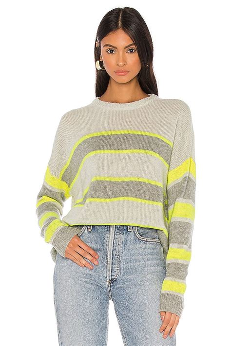 Autumn Cashmere Boxy Stripe Block Crew Sweater in Sleet & Volt ...