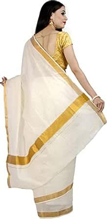 Buy Stylesindia Kerala Kasavu Solid Plain Golden Zari Border Sari With ...