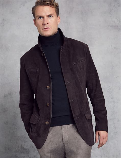 Men’s Dark Brown Suede Jacket | Hawes & Curtis