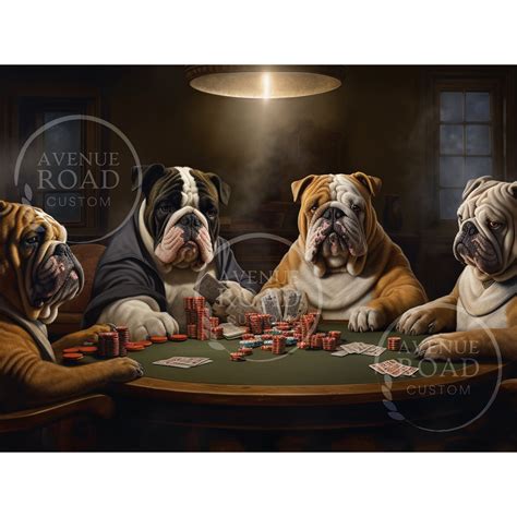English Bulldogs Playing Poker, Texas Holdem Bulldogs, Man Cave Art, Bar Decor, Veterinary ...