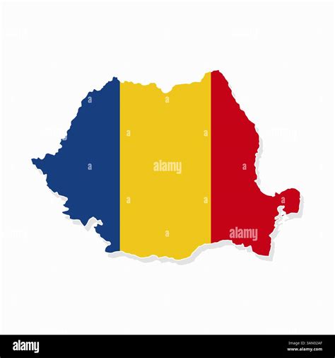 Romania detailed map with the national flag on white background. Romania silhouette map with ...