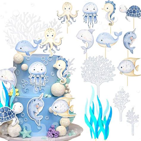 LaVenty LaVenty Under The Sea Cake Decorations Ocean Animal Cupcake ...