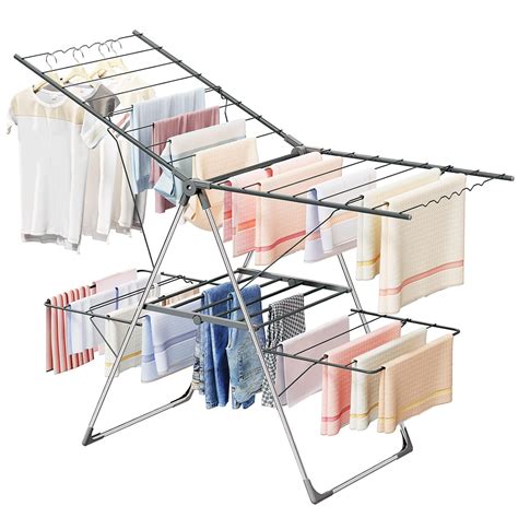 Bigzzia Clothes Drying Rack, 2-Level Laundry Drying Rack Collapsible ...