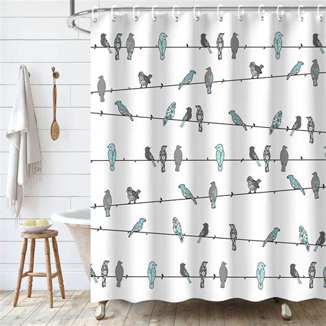Bird Shower Curtain, Cute Shower Curtain Blue and Gray Shower Curtain ...
