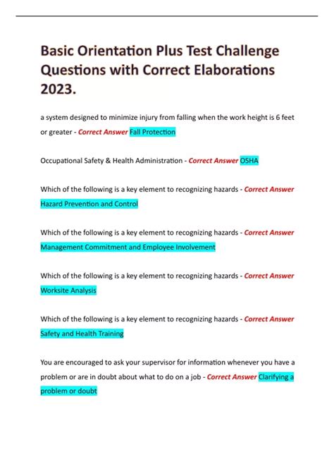 Image result for Basic Orientation Plus Test Questions