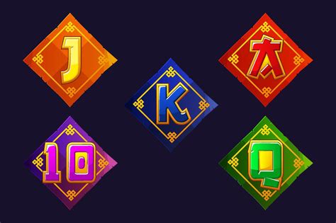 Set of Slot Symbols - Ace, Queen, King, 10, Jack on Colored papers. Chinese Style Icons for 2D ...