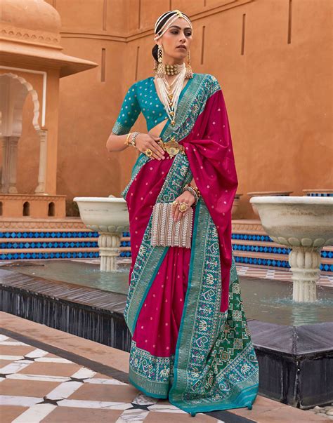 Rani Pink Patola Silk Woven Saree | Leemboodi