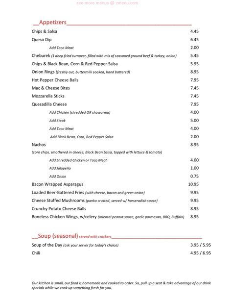 Menu at The Alibi bar & grill, Ionia