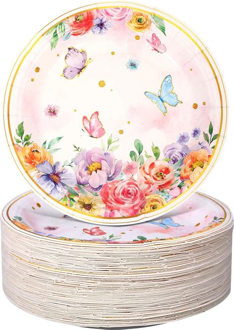 Amazon.com: SiliFine 100 Pcs Floral Disposable Paper Plates 7 Inch ...