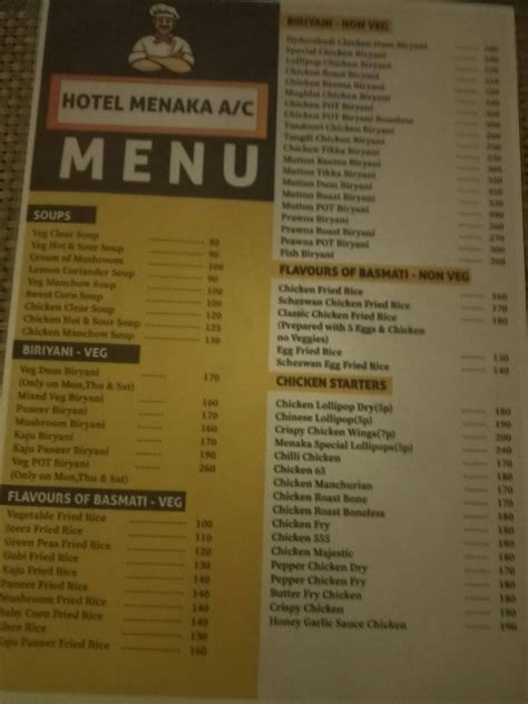Menu at Hotel Menaka, Rajampet