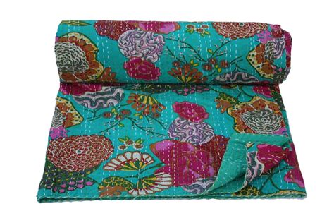 Buy Bhawana Handicrafts Handmade Pure Cotton Kantha Bedspread Queen ...