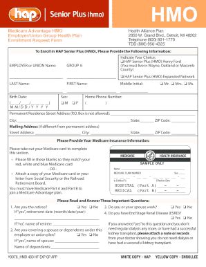 Fillable Online hap HAP Senior Plus (HMO) Enrollment Form - HAP.org ...