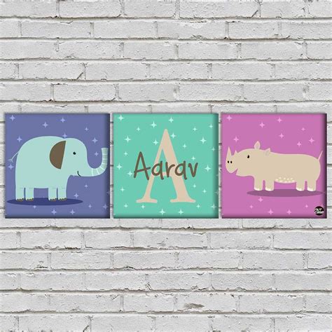 Personalized Nursery Wall Art -Elephant and Rhinoceros – Nutcase