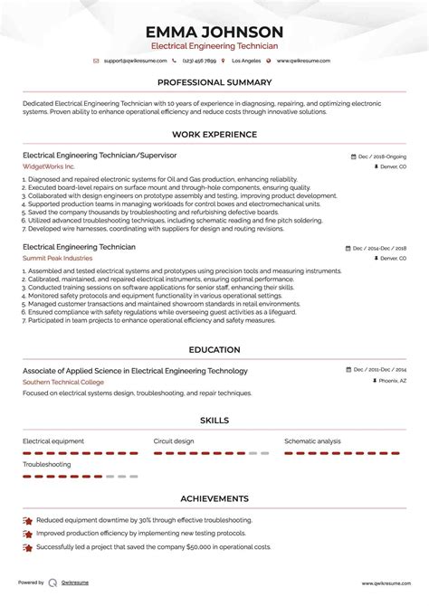 10+ Electrical Engineering Technician Resume Samples & Templates for 2025