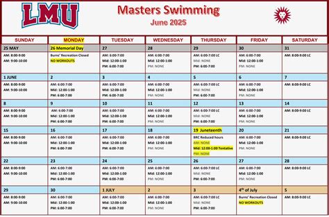 LMU Masters Swimming | July schedule 🇺🇸 | Instagram