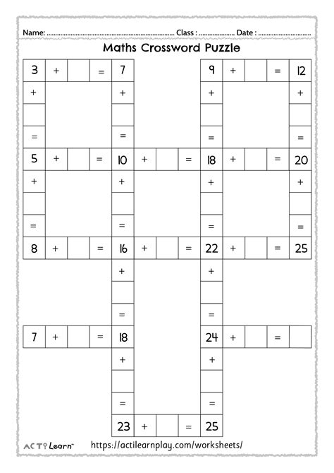 Free Printable Addition Subtraction Crossword Worksheet
