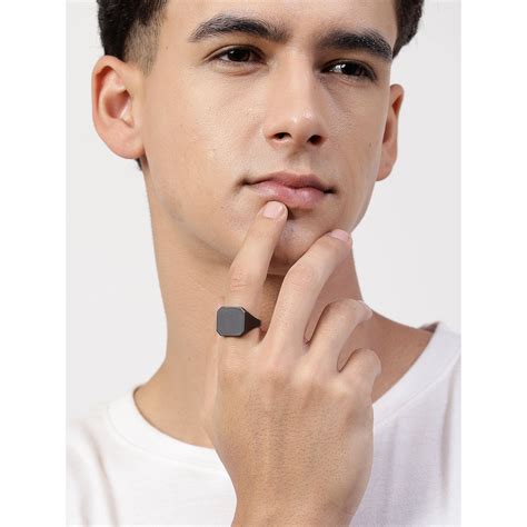 Buy NVR Mens Black Metal Ring Online