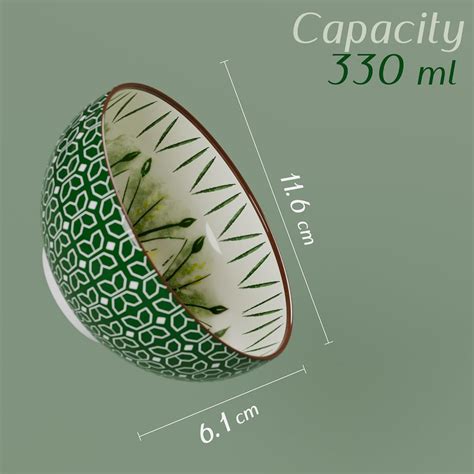 Green Flower Printed Bowl Set of 4, 330 ML – The Earth Store