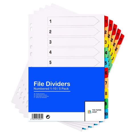 Buy [5 Pack] A4 File Dividers 10 Part Numbered 1-10 | A4 Subject ...