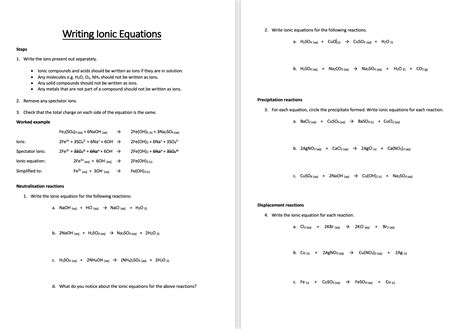 Net Ionic Equations Practice Pdf at Adriana Fishburn blog