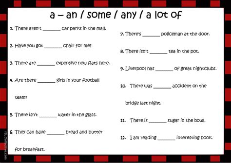 a/an - some - any - a lot of: English ESL worksheets pdf & doc