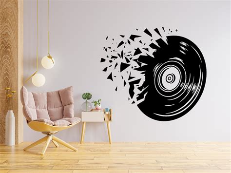 Buy Broken Vinyl Recorder Music Notes Wall Decal Music Wall Sticker ...