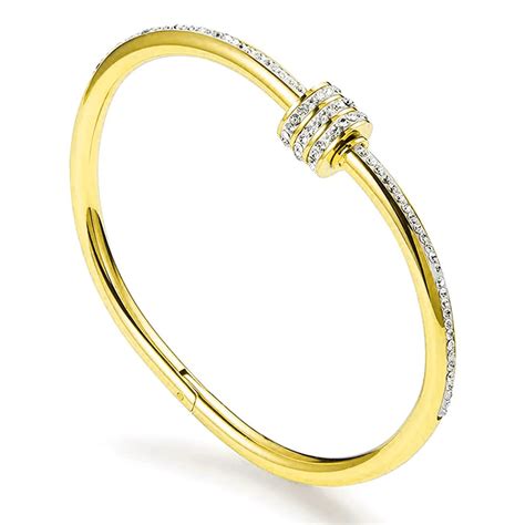 Studded Lock Cubic Zirconia - 18K Gold Stainless Steel Openable Kada B ...