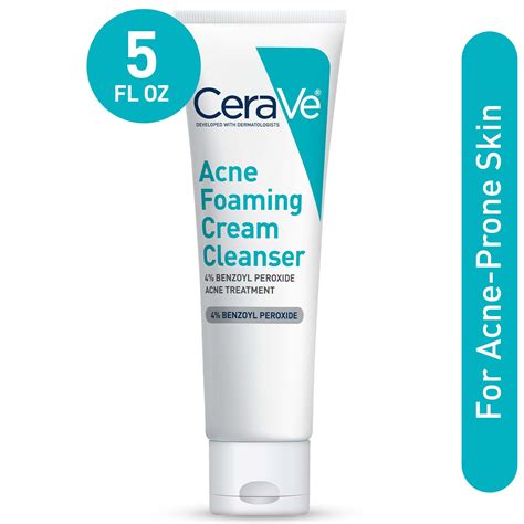 CeraVe Acne Foaming Cream Face Cleanser, Acne Treatment Face Wash with 4% Benzoyl Peroxide ...