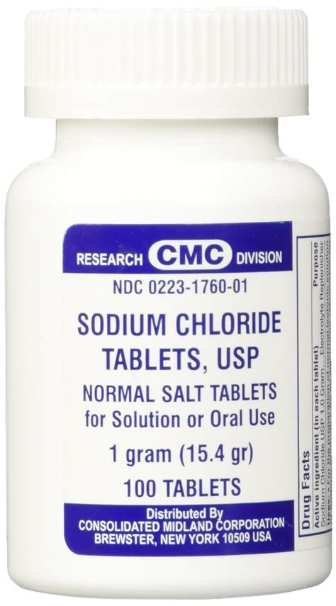 Amazon.com: CONSOLIDATED MIDLAND CORP. Sodium Chloride Tablets 1 Gm, USP Normal Salt Tablets ...