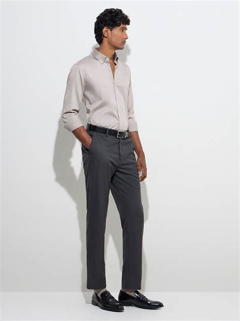 Buy WES Formals Taupe Slim-Fit Cotton-Blend Shirt from Westside