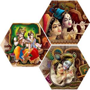 saf Set of 3 Hexagon Radha krishna UV Textured Painting Pack of 3 Price ...