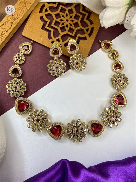 Nazia Red victorian polish Necklace set – Kasturi pearls