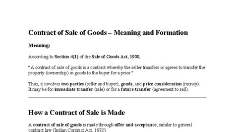 Contract of Sale of Goods: Meaning, Formation & Essentials (LAB CA - 1 ...