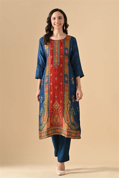 Teal Blue Printed Kurta Set – SABHYATA CLOTHING