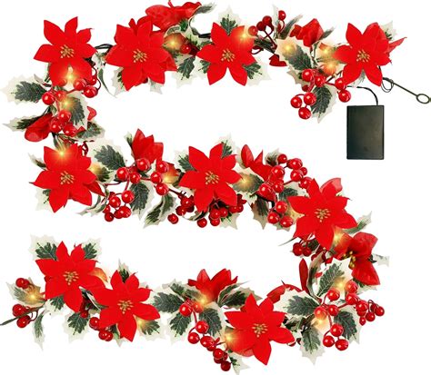 Buy Lulu Home 5.9FT Pre-lit 20 LED Christmas Holly Leaves Garland ...
