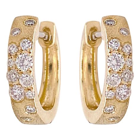 Diamond Hoop Earrings, Yellow Gold Wave Shape Huggies, Diamond Wavy ...