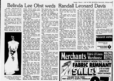 1987 Marriage Belinda Lee Obst and Randall Leonard Davis - Newspapers.com™