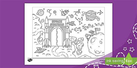 Space Station Map Colouring Page (teacher made) - Twinkl