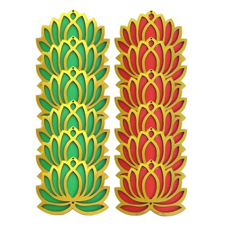 Buy Gifts n Gallery Red Golden Lotus 4 Inch Set of 12 Wooden Cutout ...