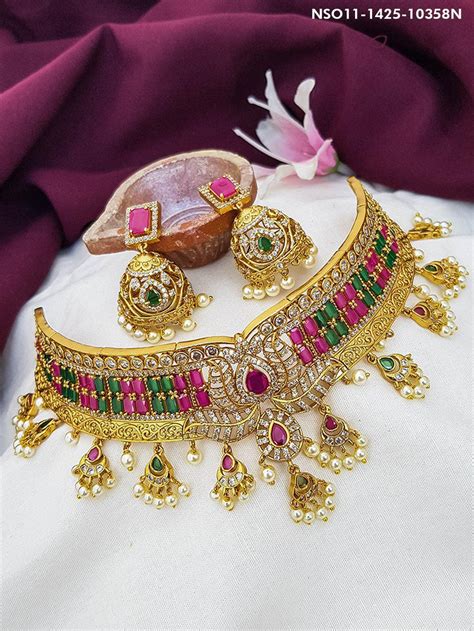 Buy Gold plated Imitation Jewelry Set Kempu neck set Online - Griiham