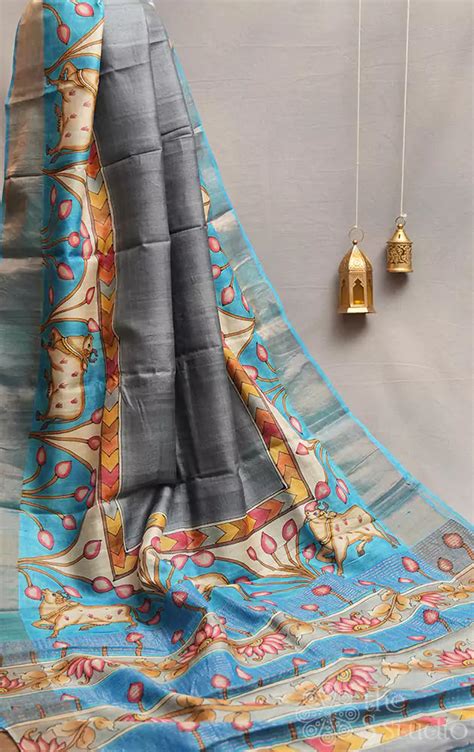 Buy Tussar silk sarees | Tussar kalamkari sarees The S Studio