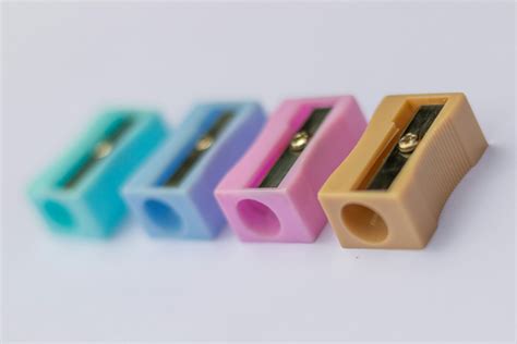 Colorful pencil sharpeners are neatly lined up. photo – Free Art Image ...