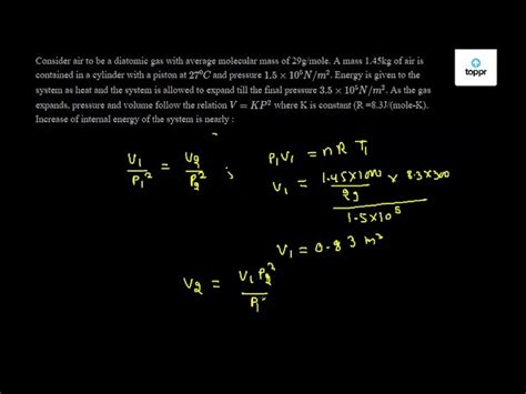 Consider air to be a diatomic gas with average molecular mass of 29g ...