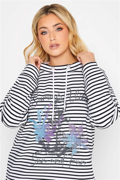 YOURS Plus Size Curve White & Black Stripe Anchor Print Sweatshirt ...