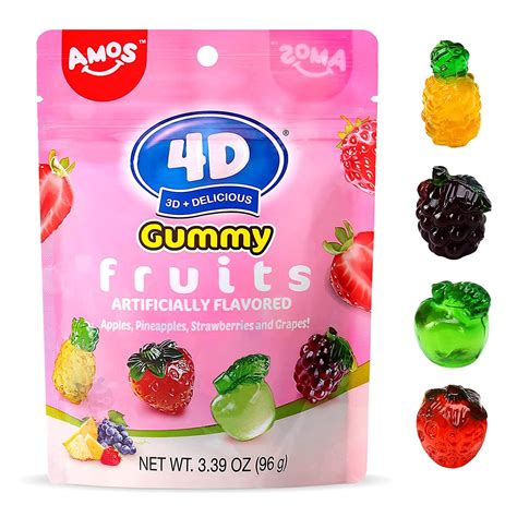 Amazon.com : AMOS 4D Gummy Candy Fruit Snacks, 3D Fruit Shaped Gummies ...