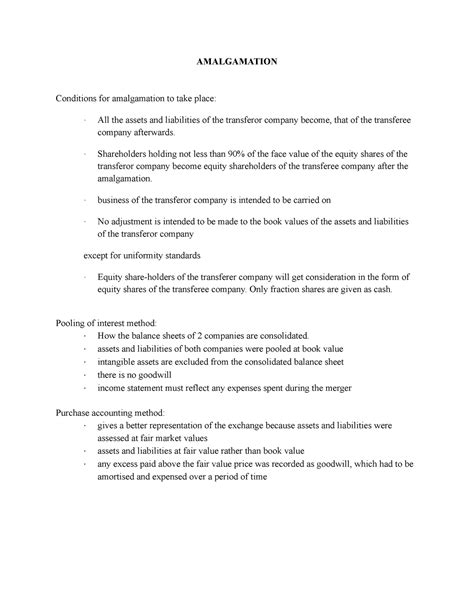 M&A Notes on Legal Aspects of Mergers & Acquisitions - AMALGAMATION ...