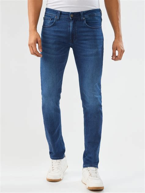 Men Dark Blue Regular Fit Mid Rise Jeans
